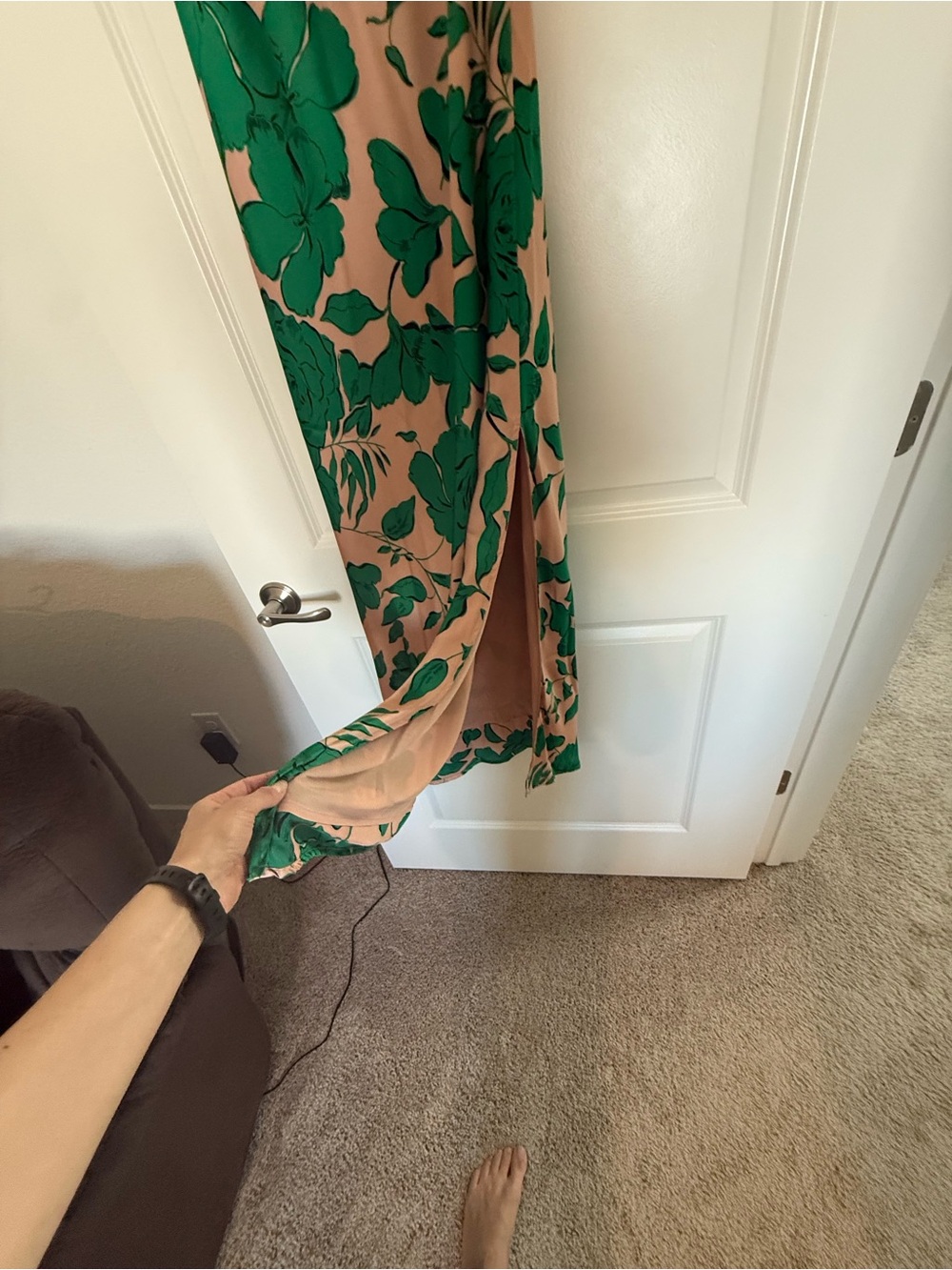 Dress Forum Strapless Pink Maxi Dress with Green Floral Print NWT - Picture 6 of 7